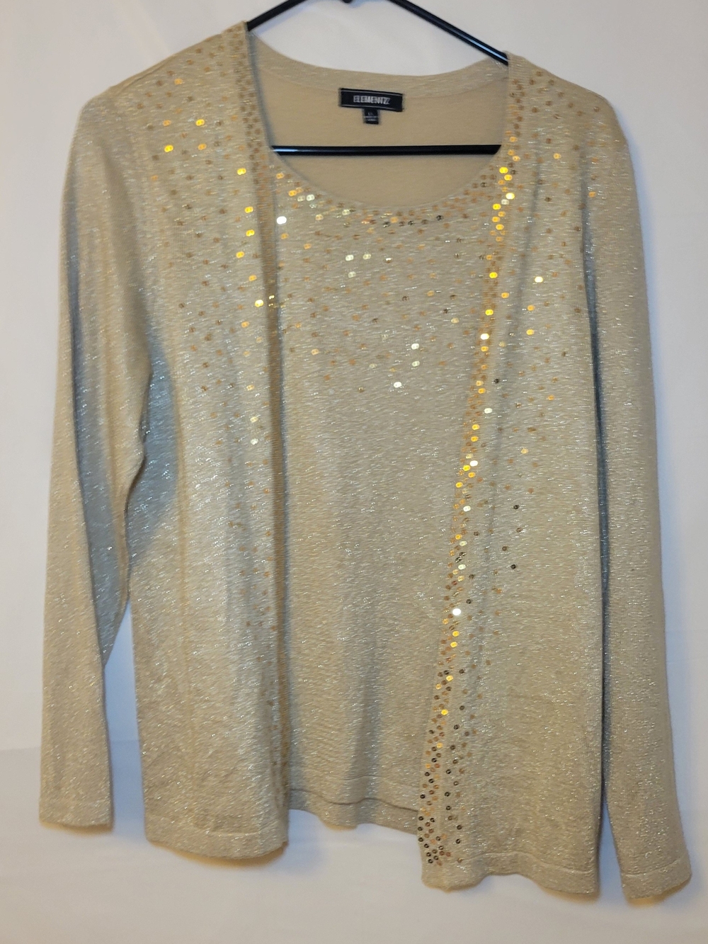 Elementz Cream Gold Sequin Long Sleeve Scoop Neck Top